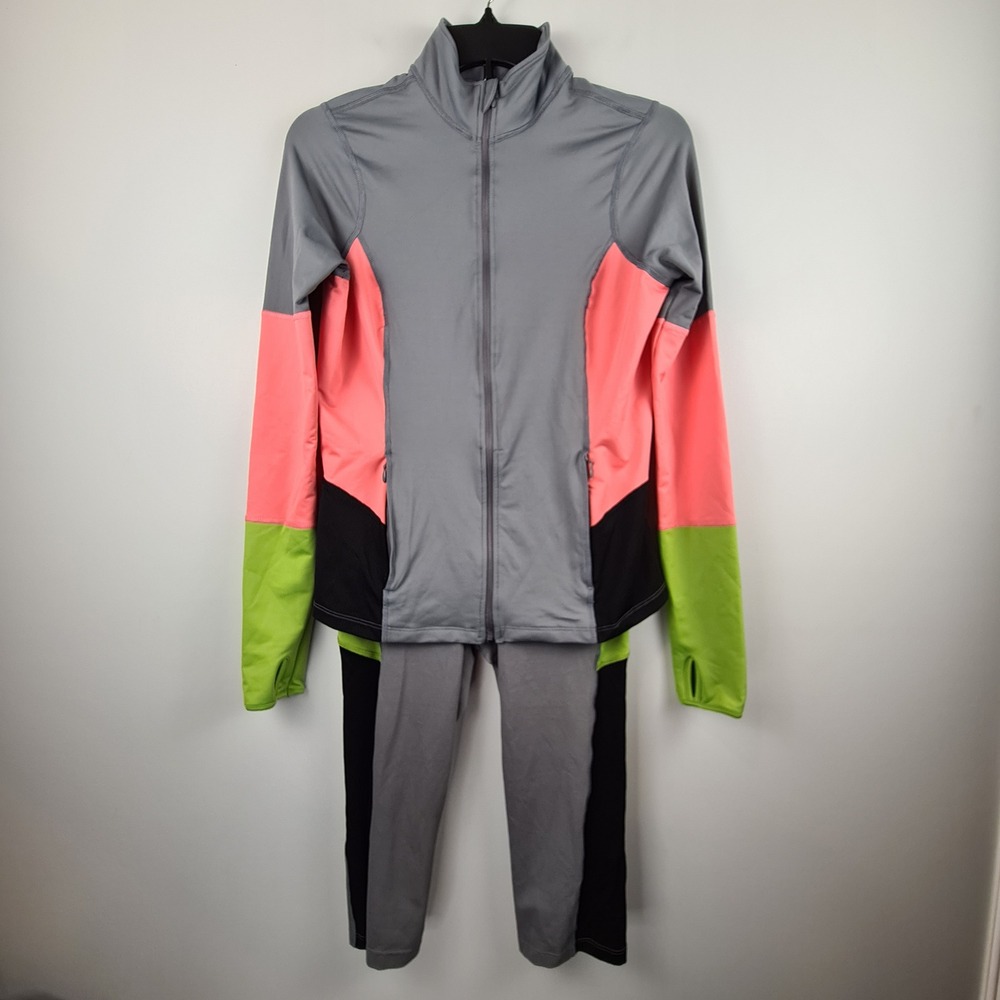 Spanx Active Mod Bod Womens S Colorblock Activewear Set Jacket Capri Leggings
